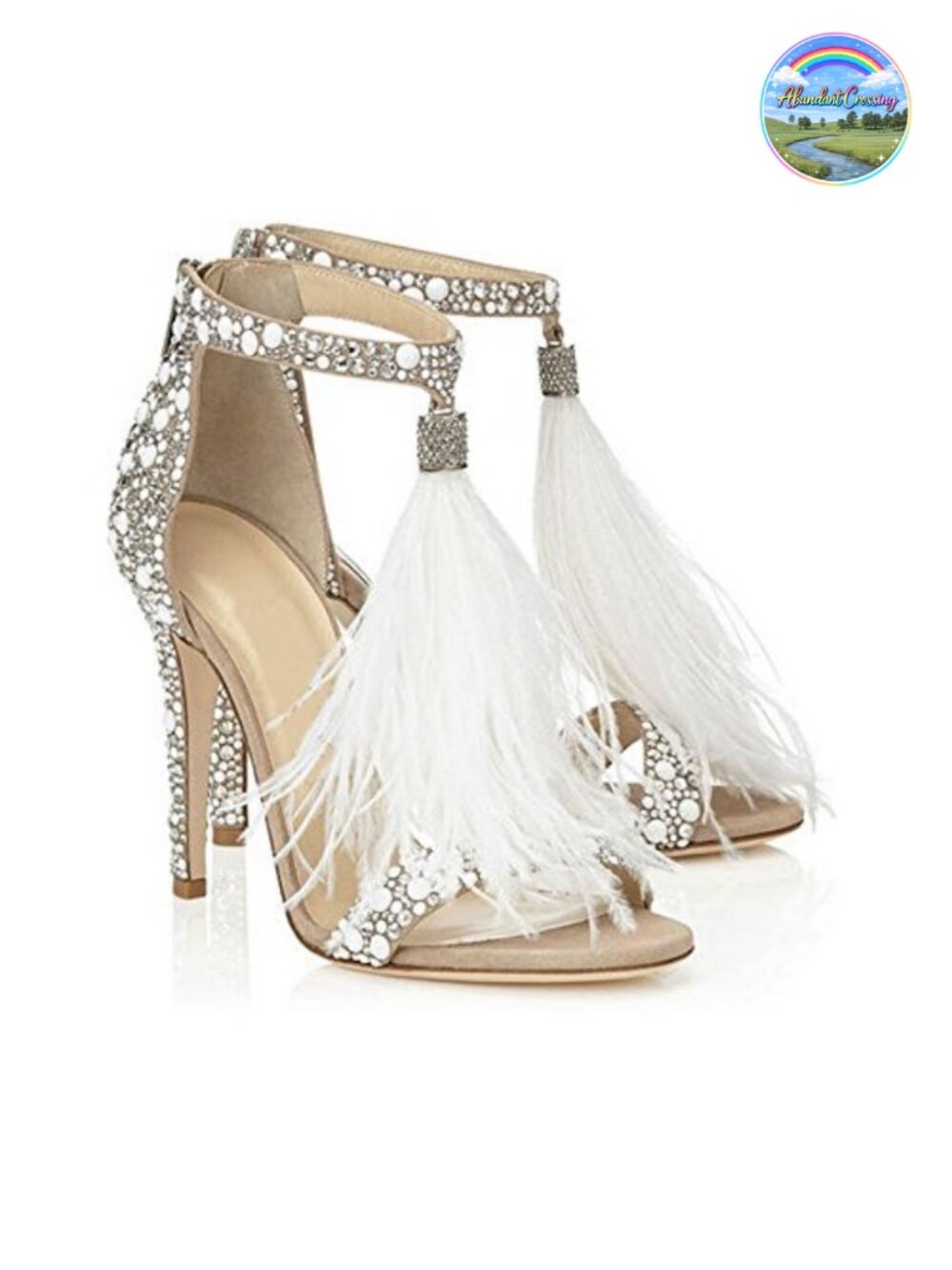 Women's Embellished Feather Stiletto Heel Pearl Rhinestone Tassel Evening